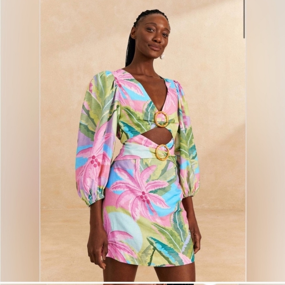 FARM Rio Tropical Cutout Mini Dress - Pink, Green, Blue